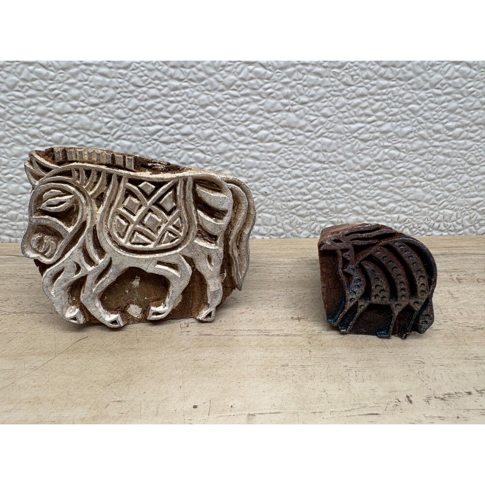 Set Of 2 Hand Carved Wooden Stamps